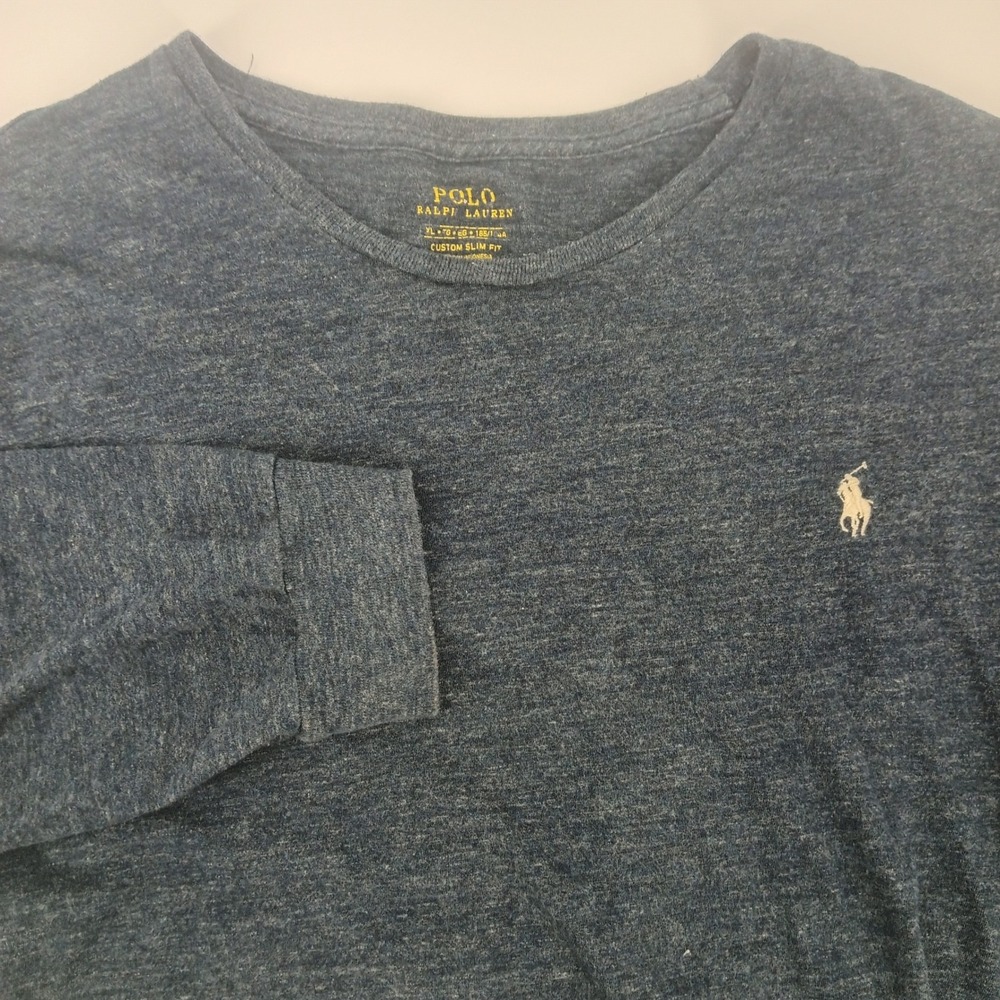 Polo‎ Ralph Lauren Mens XL Custom Slim Fit Long Sleeve T-Shirt Navy Heather Blue